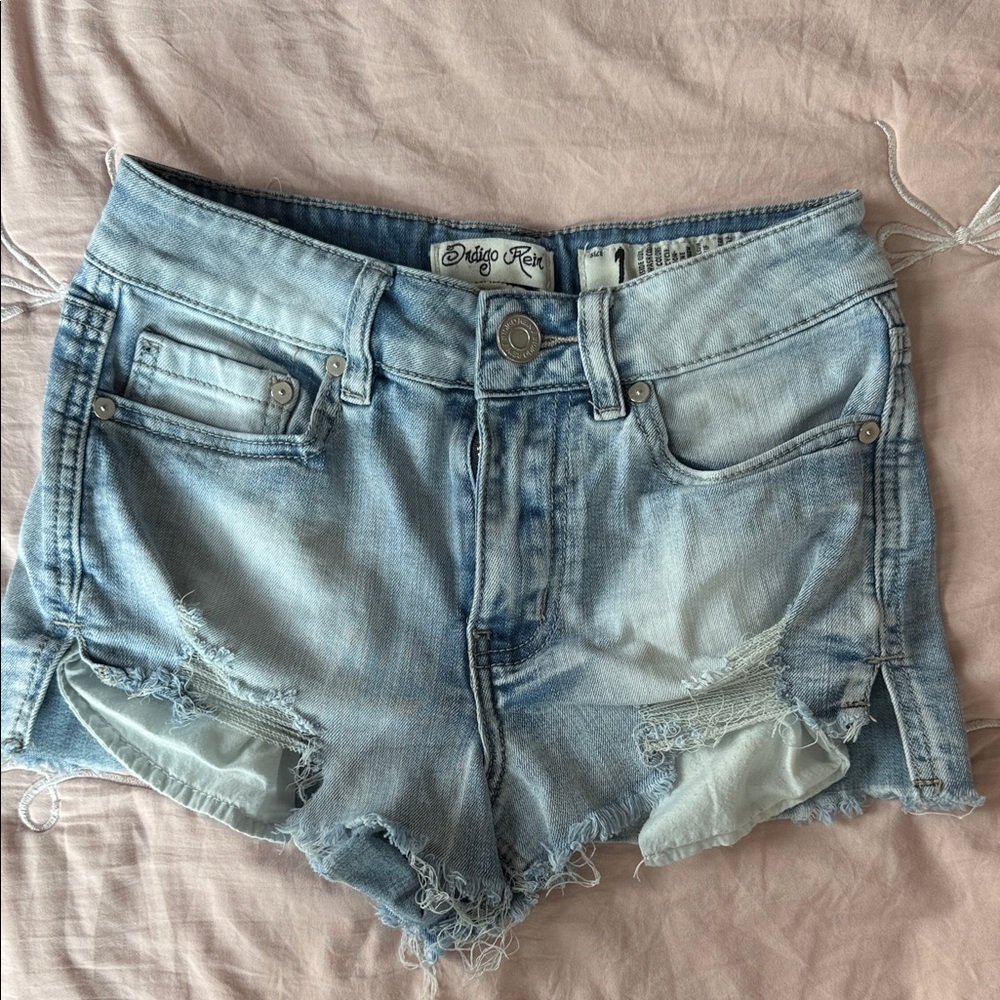 Indigo Rein Light Blue Distressed Denim Shorts